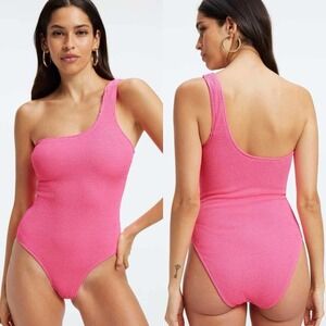 GOOD AMERICAN Always Fits Shoulder One Piece Swimsuit Bright Pink
